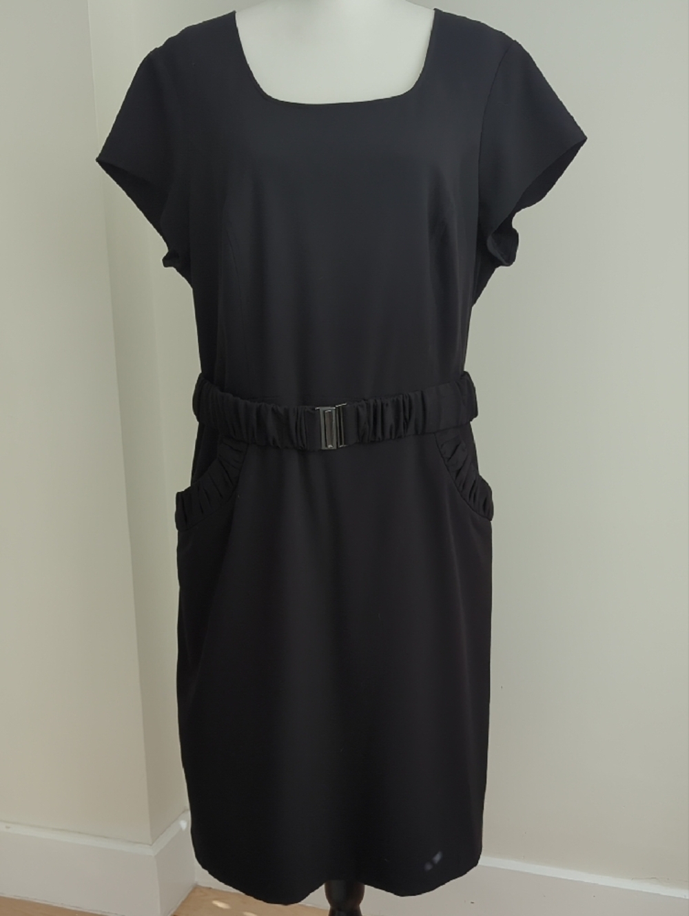 Calvin Klein Black Belted Short Sleeve Sheath Dress with Pockets SIZE 16W